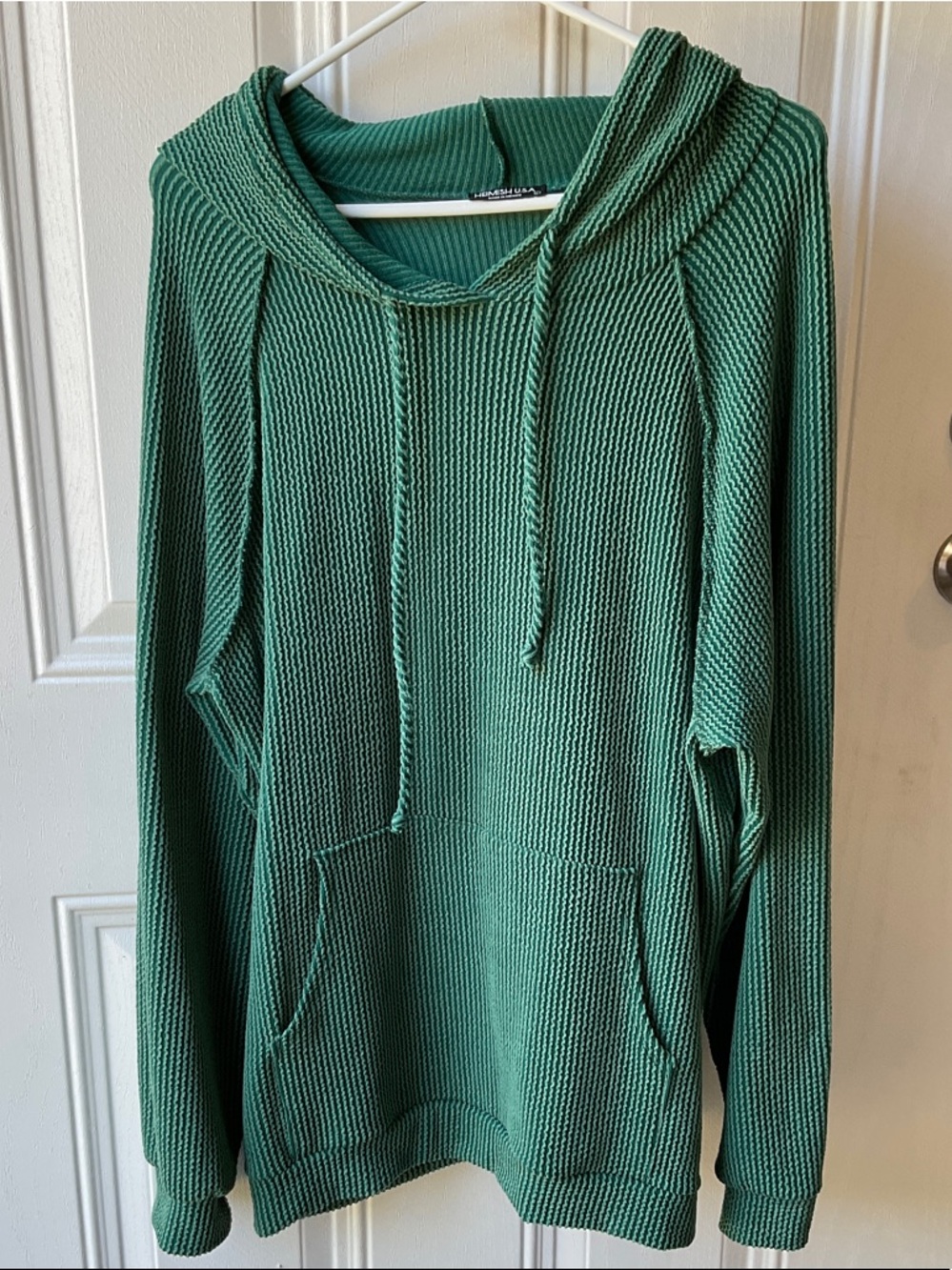 HEIMISH USA Green Ribbed Knit Hoodie Sweater